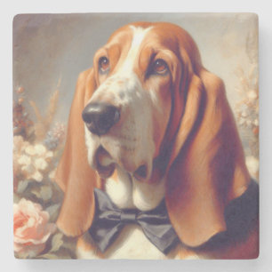 Vintage Basset Hound Painting Stone Coaster