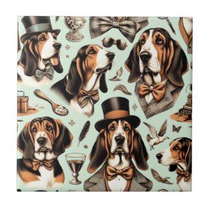 Vintage Basset Hound Seamless Ceramic Tile