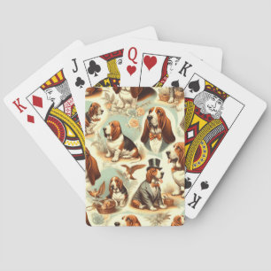 Vintage Basset Hound Seamless Illustration Playing Cards