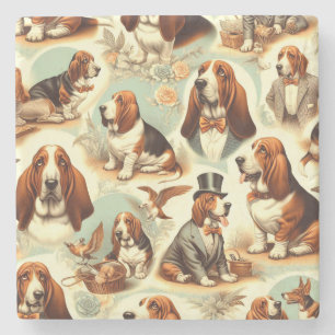 Vintage Basset Hound  Seamless Illustration Stone Coaster
