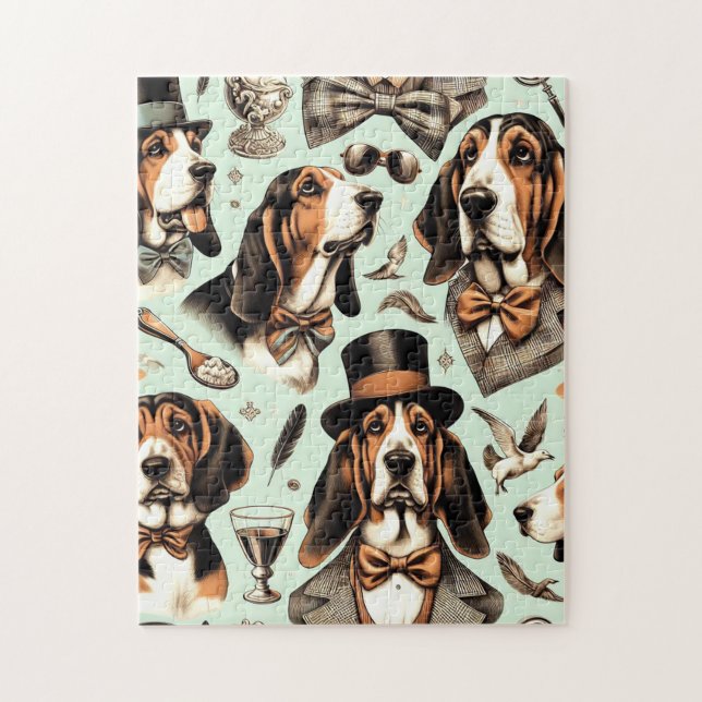 Vintage Basset Hound  Seamless Jigsaw Puzzle (Vertical)