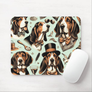 Vintage Basset Hound Seamless Mouse Pad