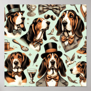 Vintage Basset Hound Seamless Poster
