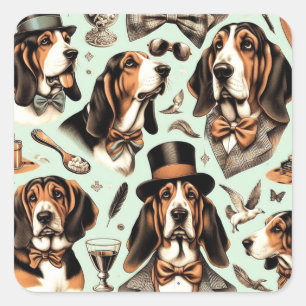 Vintage Basset Hound Seamless Square Sticker