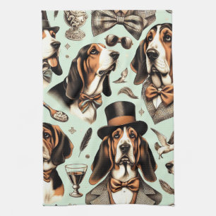 Vintage Basset Hound Seamless Tea Towel