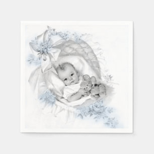 Vintage Bassinet Baby Boy Shower Napkin