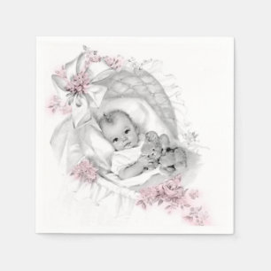Vintage Bassinet Baby Girl Shower Napkin