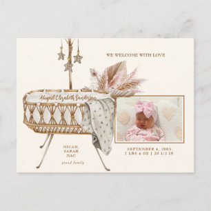 Vintage Bassinet Pampas Photo Birth Announcement Postcard