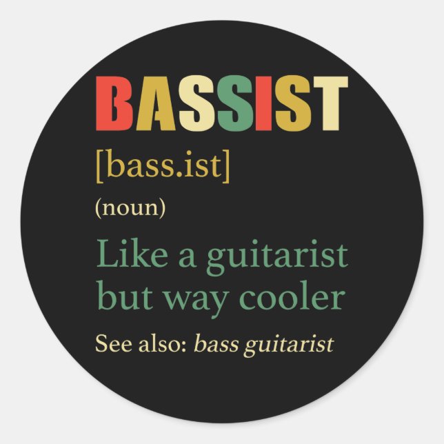 Vintage Bassist Definition For Bass Guitar Player Classic Round Sticker (Front)