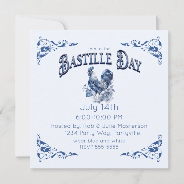 Vintage Bastille Day Rooster Invitation (Front)
