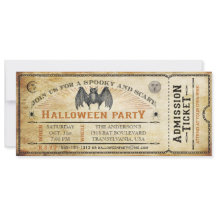 Vintage Bat Halloween Ticket Invitation