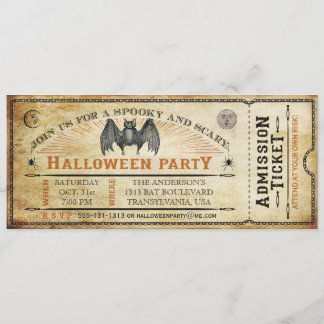 Vintage Bat Halloween Ticket Invitation