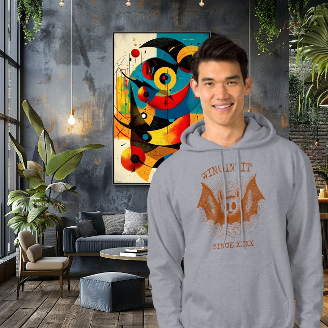 Vintage Bat - Orange Retro Halftone Halloween Hoodie (Creator Uploaded)