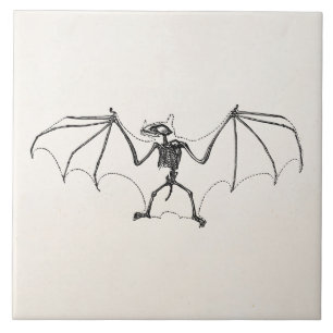 Vintage Bat Skeleton Personalised Halloween Bats Tile