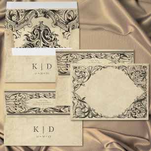 Vintage Bat Until Death Black Parchment Wedding Envelope