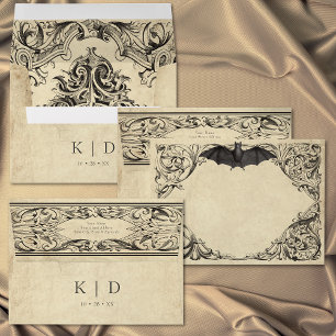 Vintage Bat Until Death Black Parchment Wedding Envelope