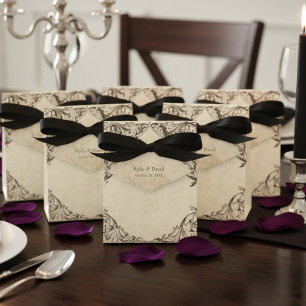 Vintage Bat Until Death Black Parchment Wedding Favour Box