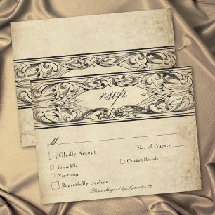 Vintage Bat Until Death Black Parchment Wedding RSVP Card