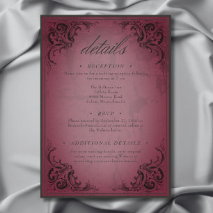 Vintage Bat Until Death Burgundy Wedding Details Enclosure Card