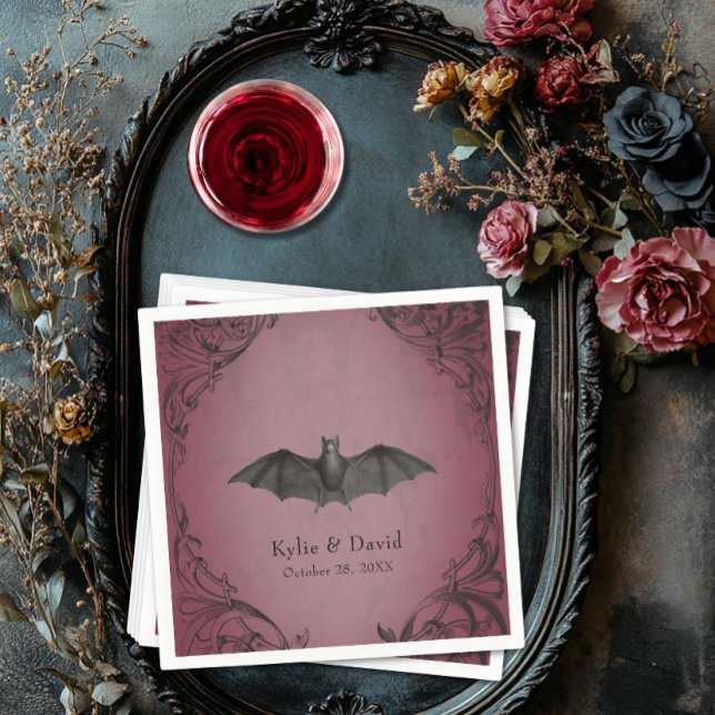 Vintage Bat Until Death Burgundy Wedding Napkin (Vintage Bat Until Death Burgundy Wedding Napkins)