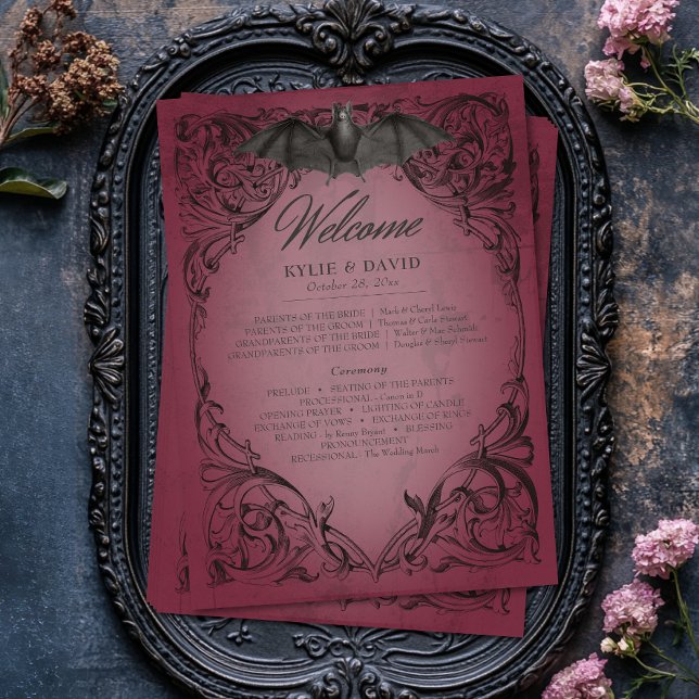 Vintage Bat Until Death Burgundy Wedding Program (Vintage Bat Until Death Burgundy Wedding Program)