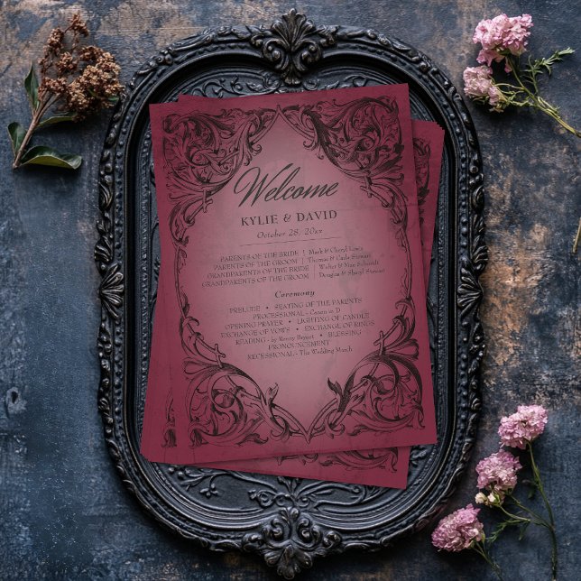Vintage Bat Until Death Burgundy Wedding Program (Vintage Bat Until Death Burgundy Wedding Program)