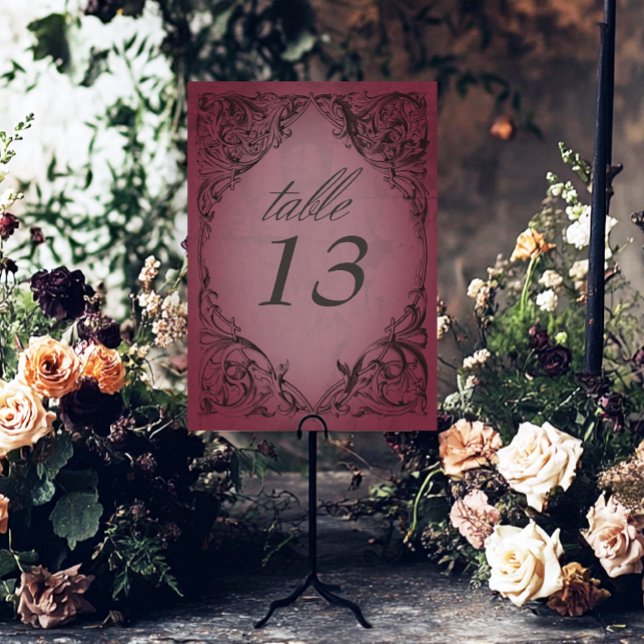 Vintage Bat Until Death Burgundy Wedding Table Number (Vintage Bat Until Death Burgundy Wedding Table Number)