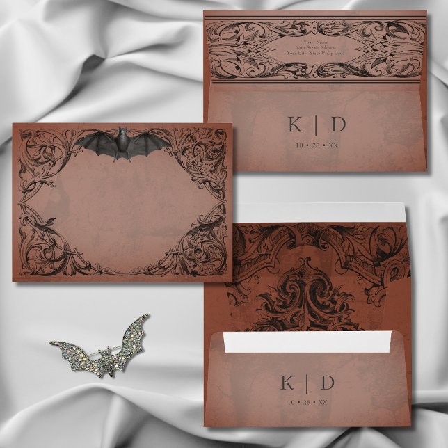 Vintage Bat Until Death Rust Wedding Envelope (Vintage Bat Until Death Rust Wedding Envelope)