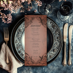 Vintage Bat Until Death Rust Wedding Menu