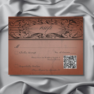 Vintage Bat Until Death Rust Wedding QR Code RSVP Card