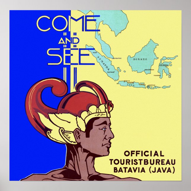 Vintage Batavia Java Jakarta Indonesia Travel Poster (Front)