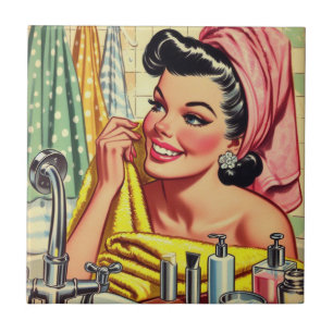Vintage Bath Pin Up Ceramic Tile