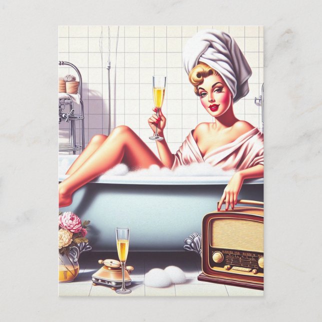 Vintage Bath Pin-Up Postcard (Front)