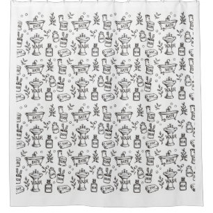 Vintage Bathroom Decor - White/Black Shower Curtain