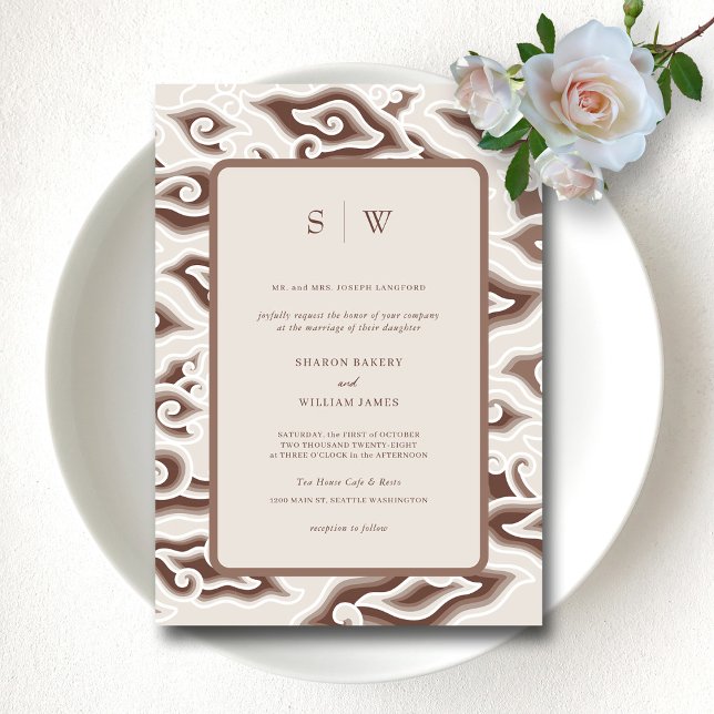 Vintage Batik Wedding: Timeless Elegance Invitation (Timeless Batik Beauty Vintage Brown Wedding Invitation)
