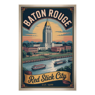 Vintage Baton Rouge Louisiana Retro Travel Poster