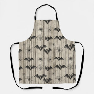 Vintage Bats and Spiderwebs on Distressed Striped Apron