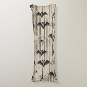 Vintage Bats and Spiderwebs on Distressed Striped Body Cushion