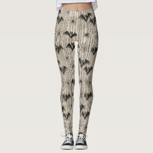 Vintage Bats and Spiderwebs on Distressed Striped Leggings