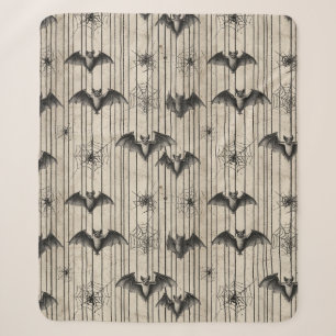 Vintage Bats and Spiderwebs on Distressed Striped Sherpa Blanket