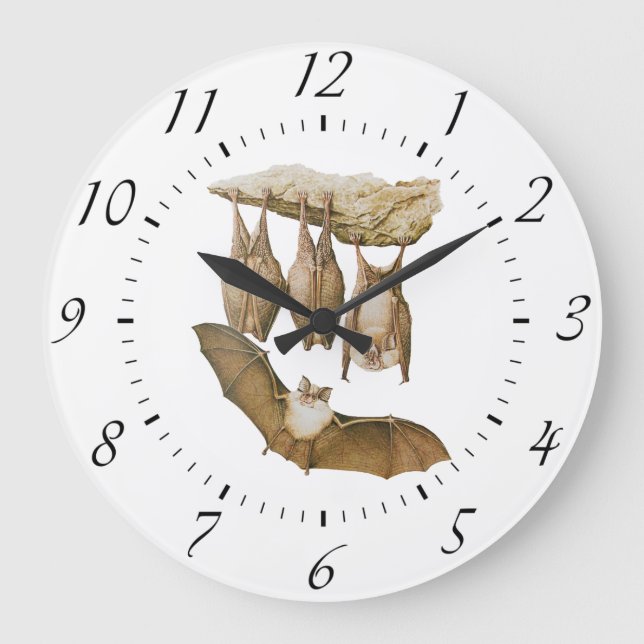 Vintage Bats Illustration, Animal Drawing Large Clock (Front)