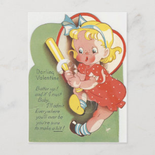 Vintage Batter Girl Valentine Holiday Postcard