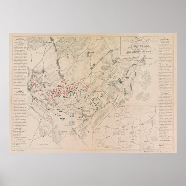 Vintage Battle of Waterloo Map (1846) Poster (Front)