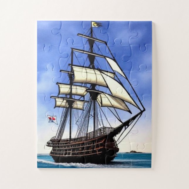 Vintage Battleship with White Sails Jigsaw Puzzle (Vertical)