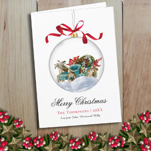 Vintage Bauble Car Christmas  Holiday Card