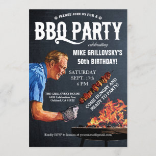 Vintage BBQ Birthday Party Invitations Chalkboard
