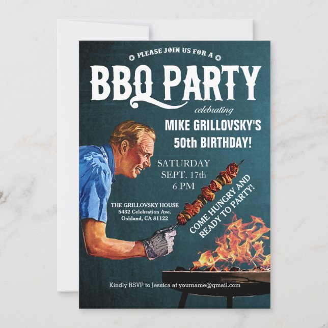Vintage BBQ Birthday Party Invitations Chalkboard (Front)