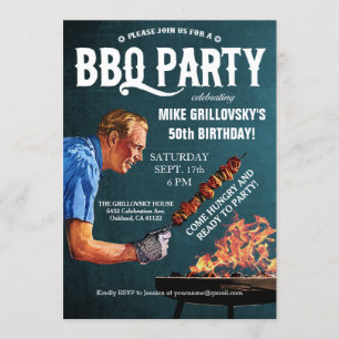 Vintage BBQ Birthday Party Invitations Chalkboard