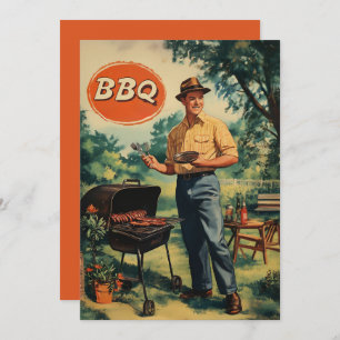 Vintage BBQ Delight: Classic Backyard Cookout Scen Invitation