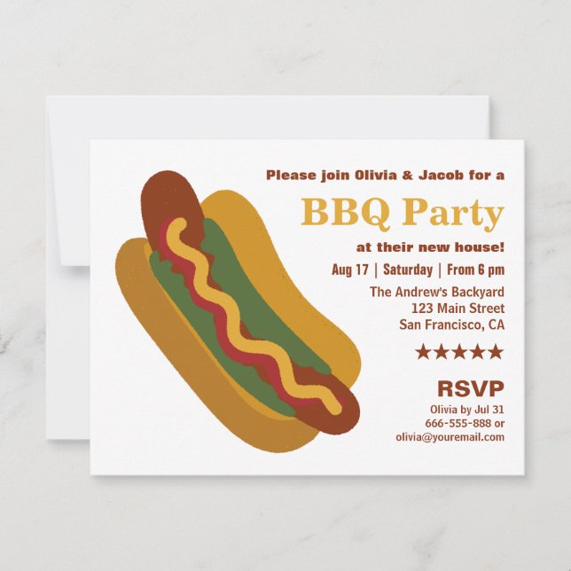 Vintage BBQ Hot Dog Sausage Housewarming Party Invitation (Front)